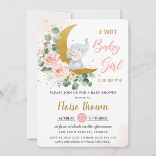 Invitación Rubor Floral Elephant Sweet Baby Shower  