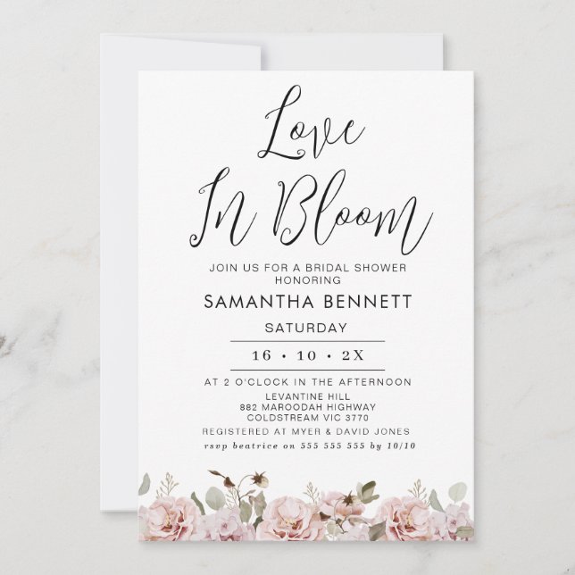 Invitación Rubor Floral Eucalyptus Love Bloom Bridal Shower (Anverso)