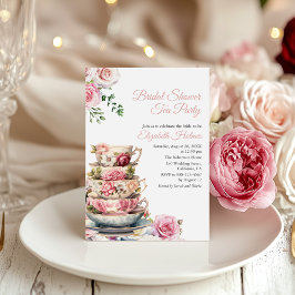 Invitación Rubor Floral Floral Rosa Teacup Bridal Shower Tea 
