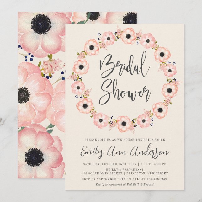 Invitación Rubor Floral Frame Bridal Shower (Anverso / Reverso)