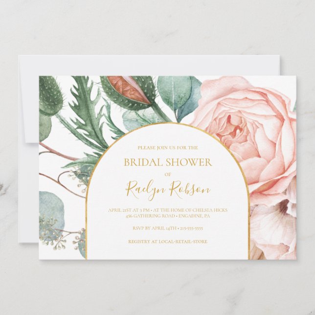 Invitación Rubor Floral Garden | Ducha de novia horizontal (Anverso)