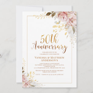Invitación Rubor Floral Gold Calligraphy 50º aniversario