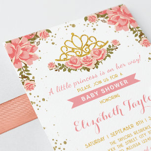 Invitación Rubor Floral Gold Crown Baby Shower