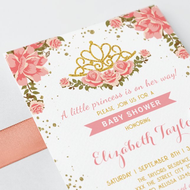 Invitación Rubor Floral Gold Crown Baby Shower (Subido por el creador)