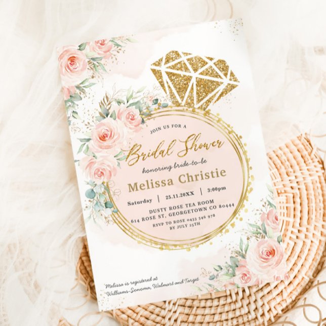 Invitación Rubor Floral Gold Engagement Ring Bridal Shower (Subido por el creador)