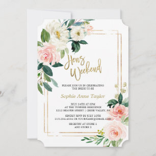 Invitación Rubor Floral Gold Frame Bachelorette Fiesta de fin