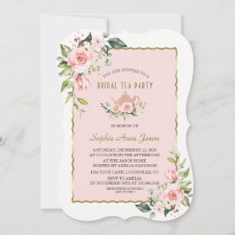 Invitación Rubor Floral Gold Frame Bridal Tea Fiesta