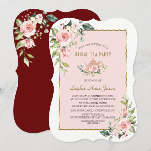 Invitación Rubor Floral Gold Frame Bridal Tea Fiesta