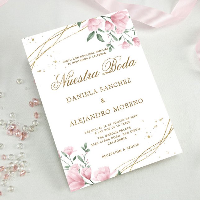 Invitación Rubor Floral Gold Nuestra Boda Boda en español (Subido por el creador)