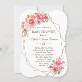 Invitación Rubor Floral Gold Purpurina Frame Baby Shower