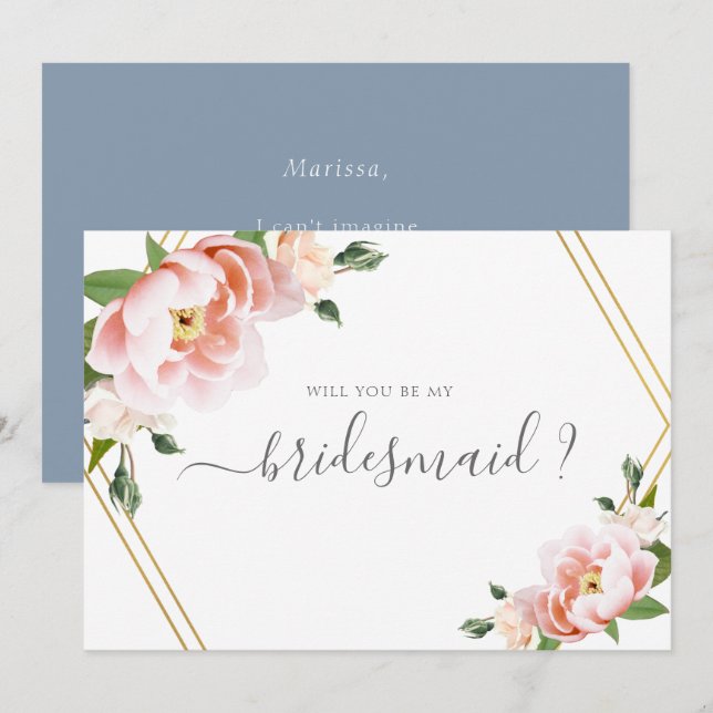 Invitación Rubor Floral Gold Servirás De Mi Novia (Anverso / Reverso)