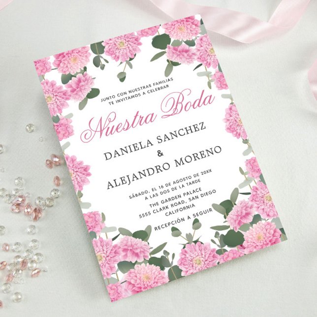Invitación Rubor Floral Greenery Nuestra Boda Boda Española (Subido por el creador)