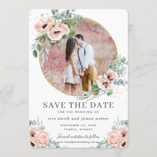 Invitación Rubor Floral Greenery Photo Save the Date Card