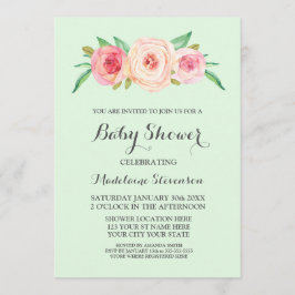 Invitación Rubor Floral Mint Green Wood Baby Shower
