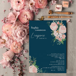 Invitación Rubor Floral Naval Bridal Lingerie Shower