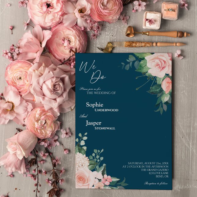 Invitación Rubor Floral Navy We Do Wedding Invitation (Subido por el creador)