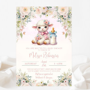 Invitación Rubor Floral Newborn Lamb Baby Shower