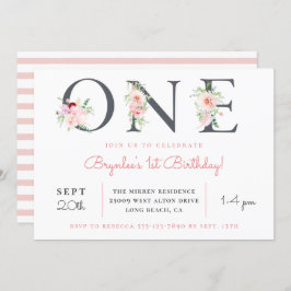 Invitación Rubor Floral ONE | 1 cumpleaños