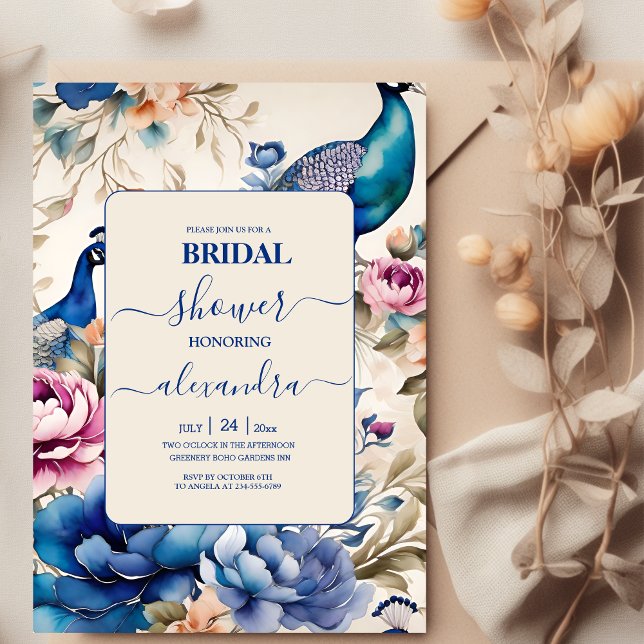 Invitación Rubor Floral Peacock Chinoiserie Bridal Shower (Subido por el creador)