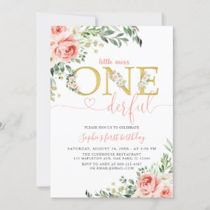 Invitación Rubor Floral Pequeño Chica maravilloso Primer cump