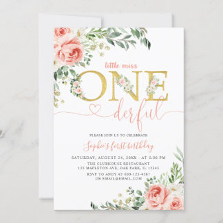 Invitación Rubor Floral Pequeño Chica maravilloso Primer cump