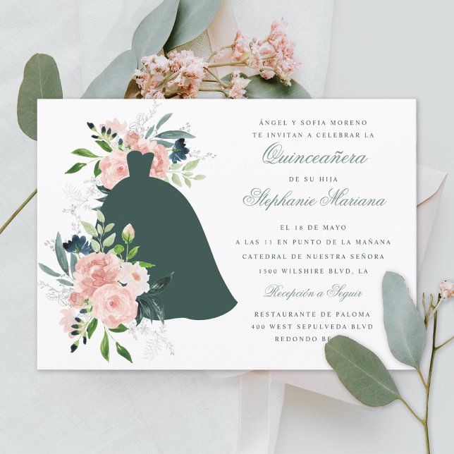 Invitación Rubor Floral Personalizado color Vestido Quinceañe (Subido por el creador)