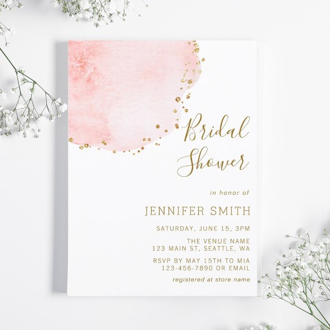 Invitación Rubor Floral Petal Gold Purpurinas Dots Bridal Sho (Subido por el creador)