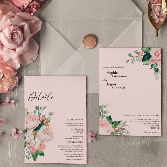 Invitación Rubor Floral Pink Detalles De Todo En Un Boda (Subido por el creador)