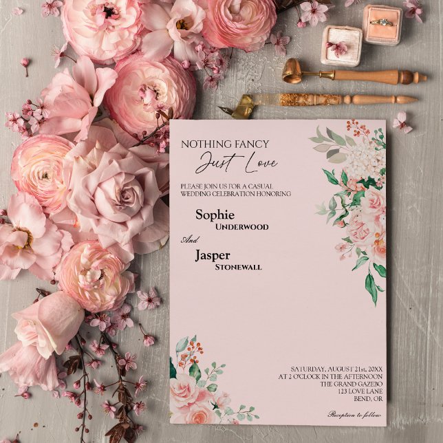 Invitación Rubor Floral Pink Nothing Fancy Just Love Boda (Subido por el creador)