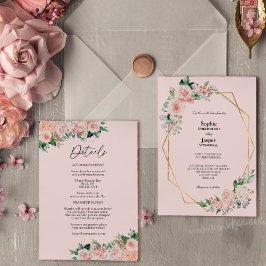 Invitación Rubor Floral Pink Simple Todo En Un Boda