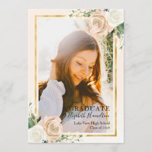 Invitación Rubor Floral & Relieve metalizado Gold 