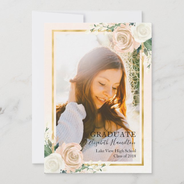 Invitación Rubor Floral & Relieve metalizado Gold  (Anverso)
