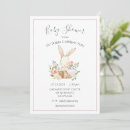 Invitación Rubor Floral Rosa Conejo Conejo Conejo Baby Shower