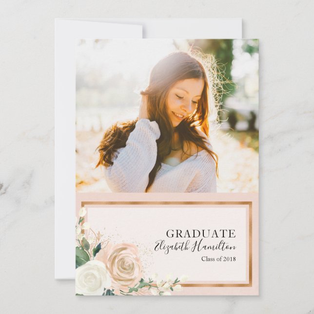 Invitación Rubor Floral & Rosa Gold Photo Grad (Anverso)