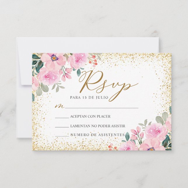 Invitación Rubor Floral rosa Nuestra Boda Wedding RSVP (Anverso)