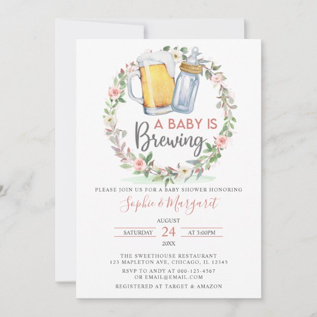 Invitación Rubor Floral rosa: un bebé está preparando Baby Sh (Anverso)