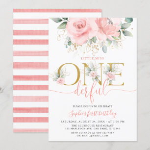 Invitación Rubor Floral rosa Una maravillosa niña bebé primer