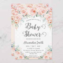 Invitación Rubor Floral Rosas Soft Greenery Baby Shower