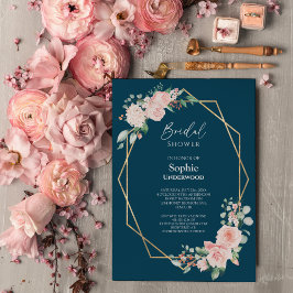 Invitación Rubor Floral Simple Naval Boda Bridal Shower