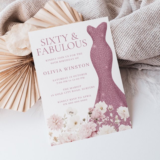 Invitación Rubor Floral Sixty y fabuloso vestido de cumpleaño (Subido por el creador)
