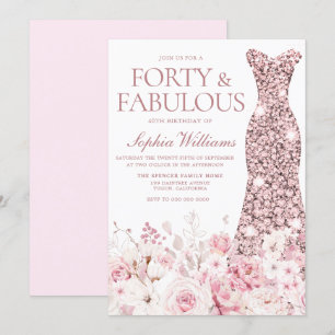 Invitación Rubor Floral & Subió Gold Vestido 40 Fiesta de cum