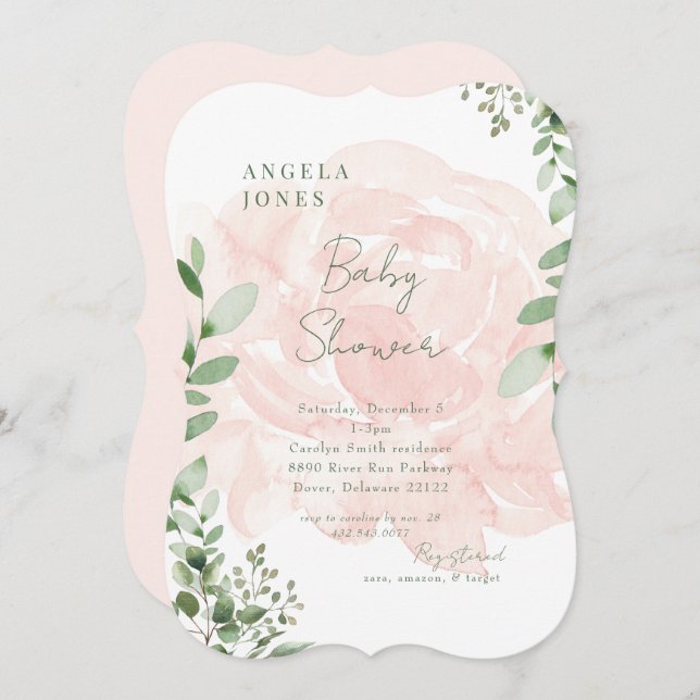 Invitación Rubor Floral Sweet Baby Shower II (Anverso / Reverso)