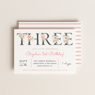 Invitación Rubor Floral TRES 3.ᵉʳ Fiesta
