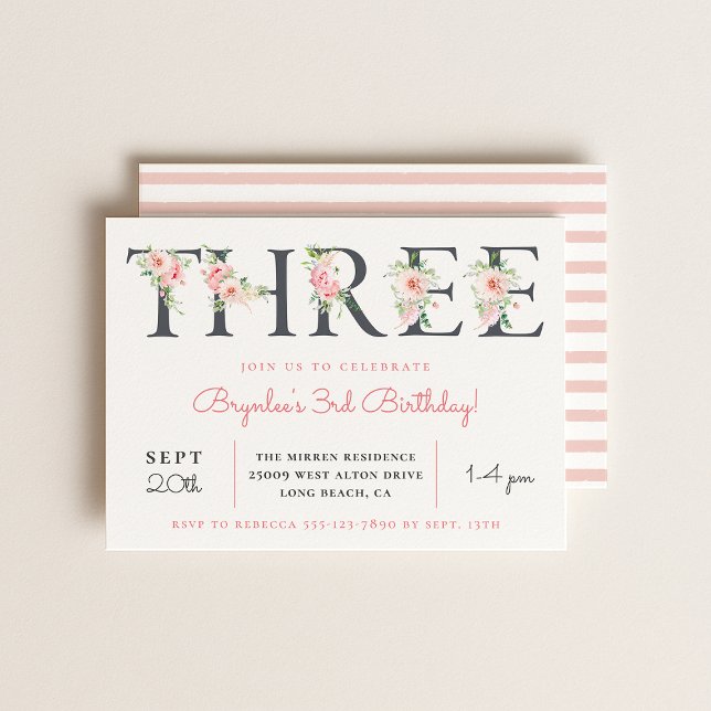 Invitación Rubor Floral TRES | 3.ᵉʳ Fiesta (Subido por el creador)