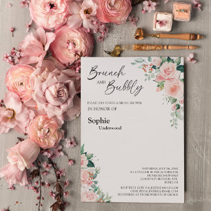 Invitación Rubor Floral White Brunch Y Bubbly Bridal Shower