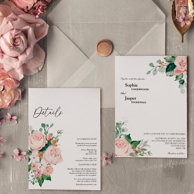 Invitación Rubor Floral White Details All In One Boda (Subido por el creador)