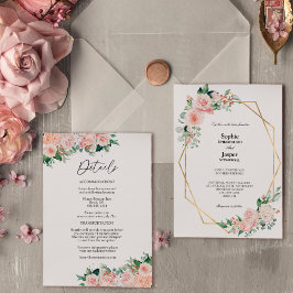 Invitación Rubor Floral White Simple Todo En Un Boda