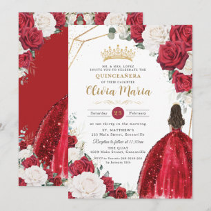 Invitación Rubor Floral White Vress Princess Gold Quinceañera