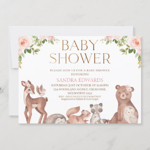 Invitación Rubor Floral Woodland Animals Baby Shower