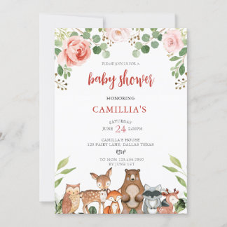 Invitación Rubor Floral Woodland Chica Baby Shower